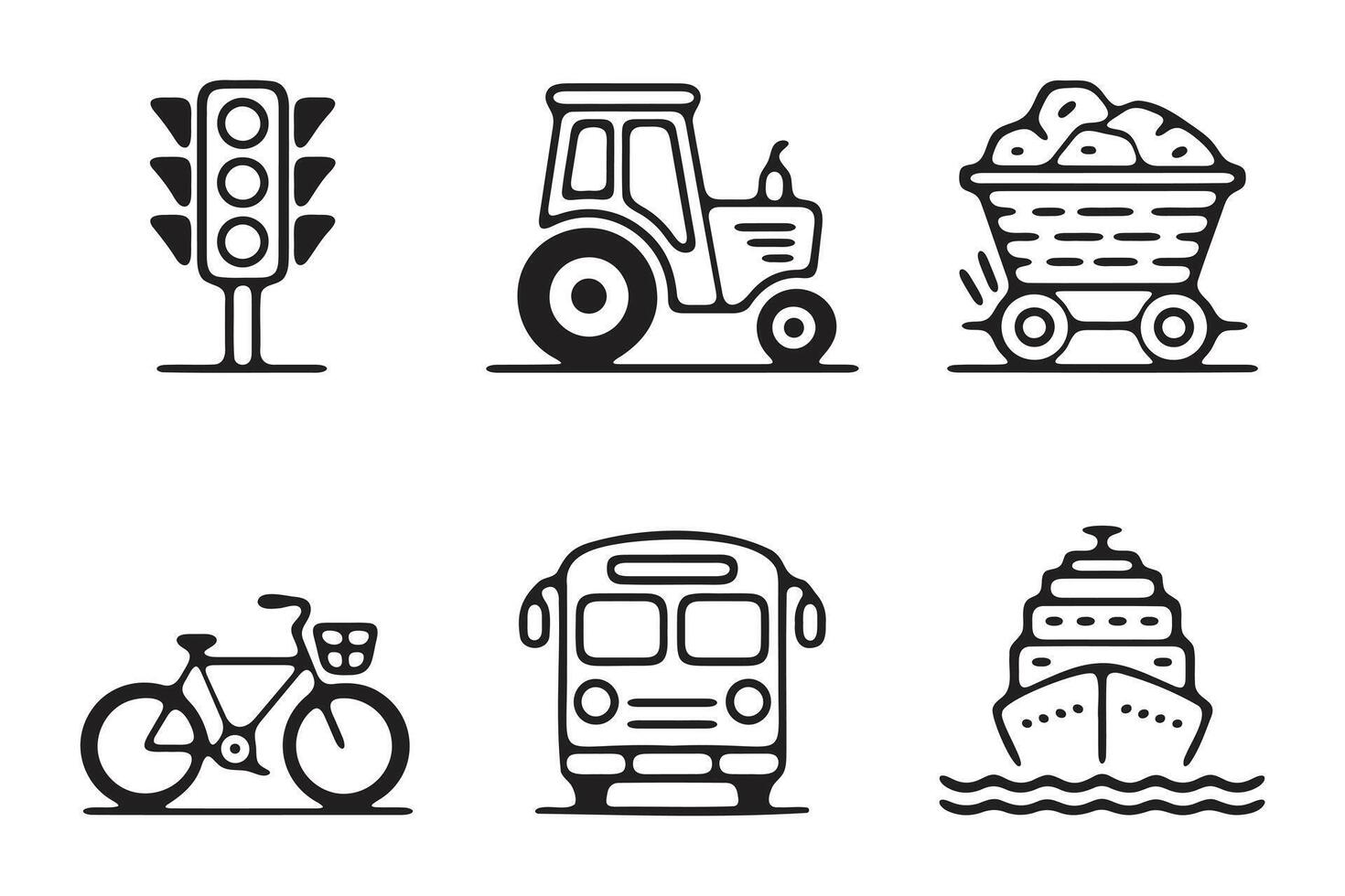 Simple Line Art Icons of Various Transportation Methods vector
