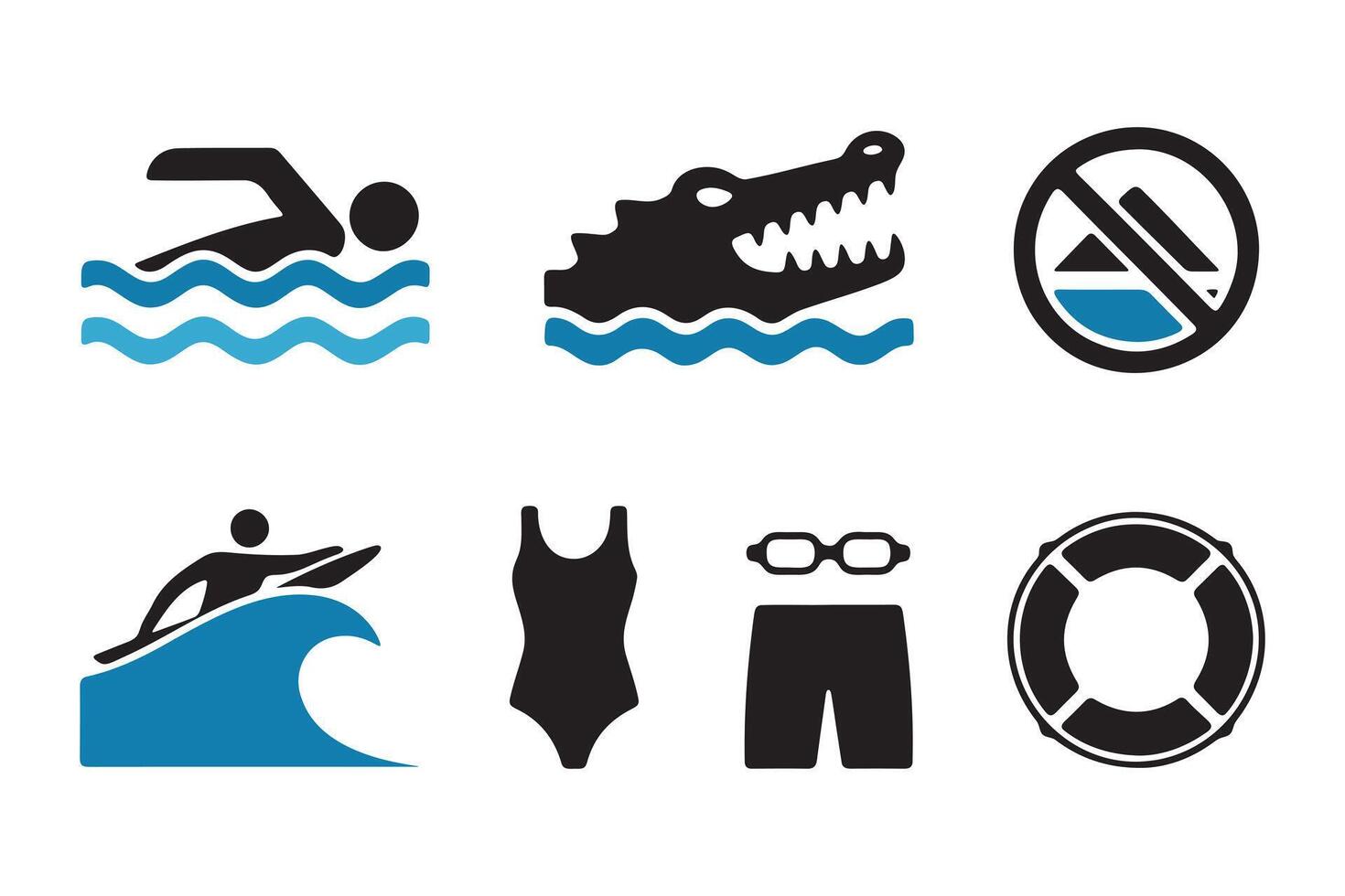 icons representing swimming surfing, and water safety vector