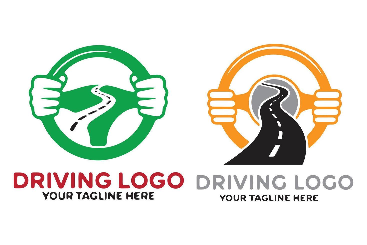 Modern driving school logo design with car and road graphics vector
