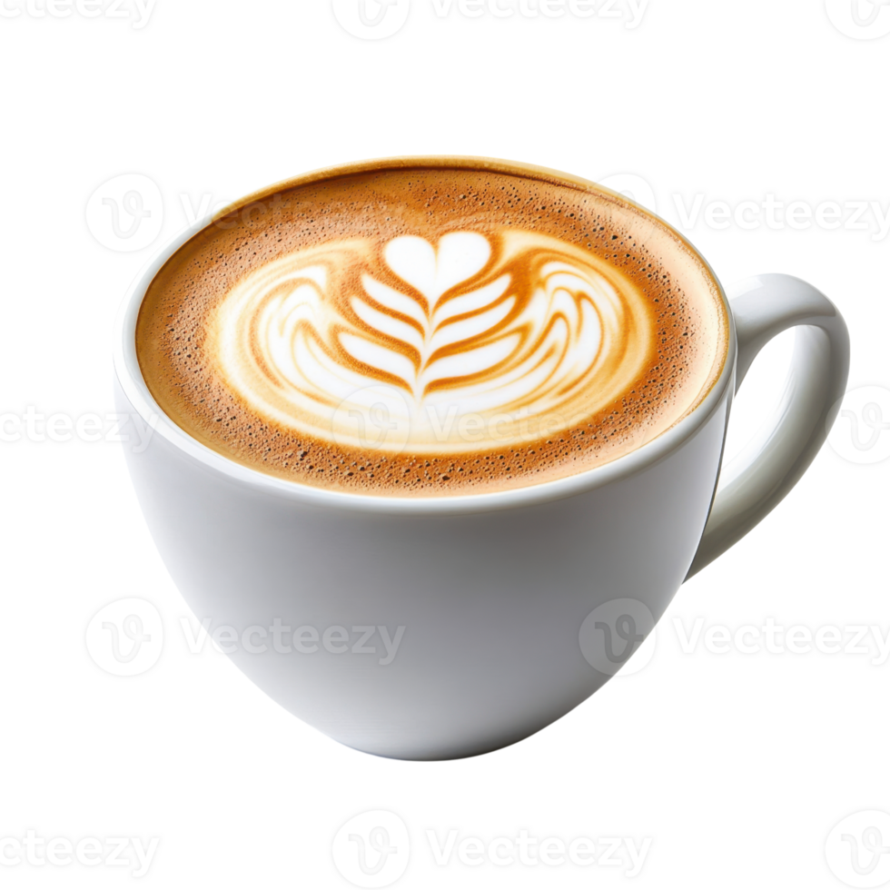 Coffee cup with heart latte art sits on a table ready to be enjoyed in a cozy cafe atmosphere, Transparent Background png
