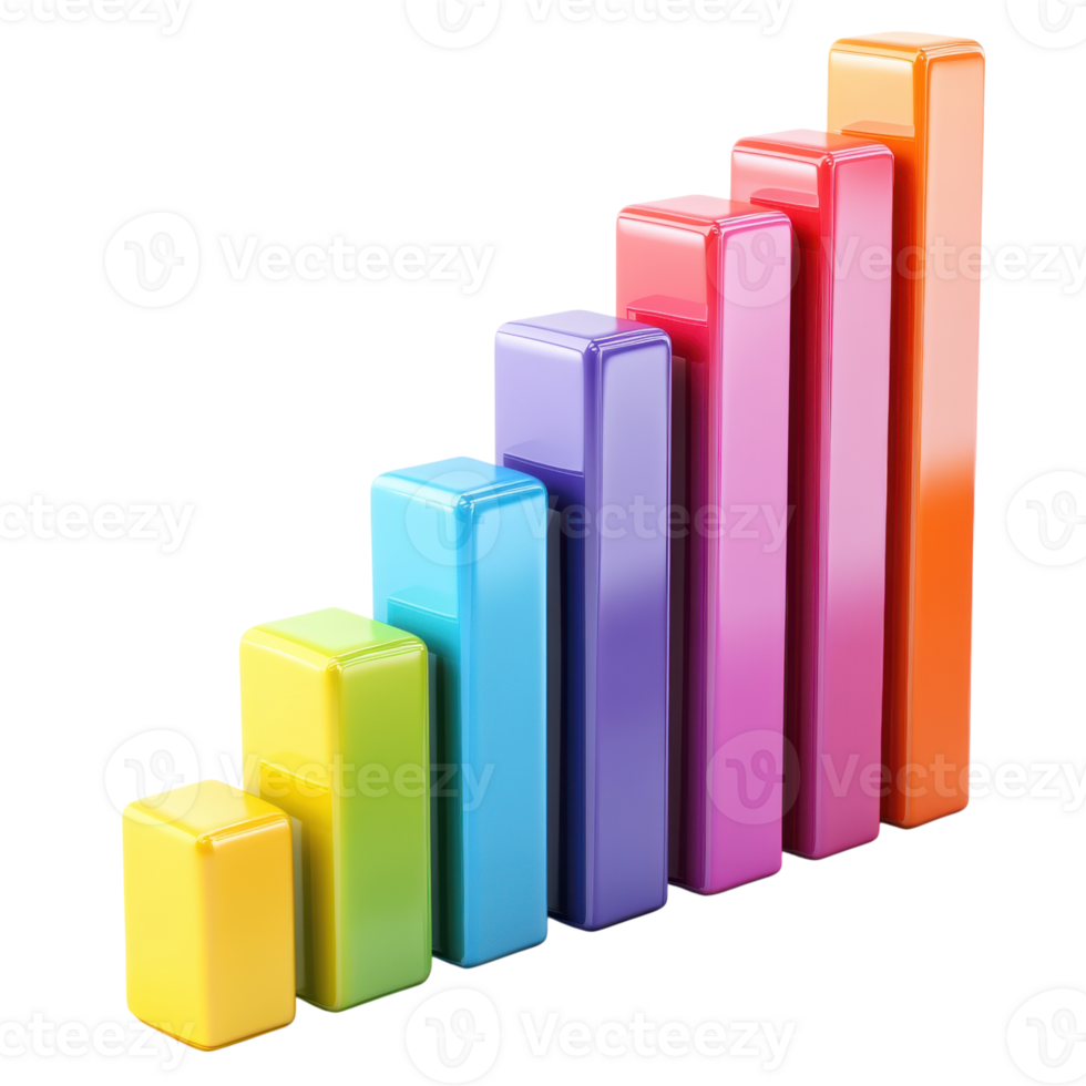 Colorful block chart showing progressive growth in a business context, Transparent Background png