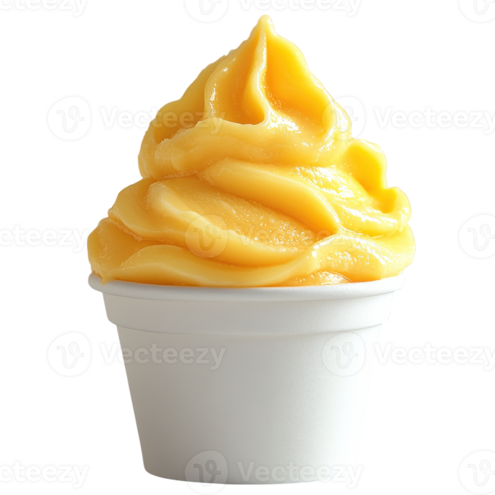 Creamy mango soft serve dessert served in a classic cup during summer gatherings at local parks, Transparent Background png