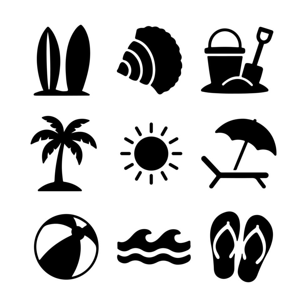 Beach elements icon collection, summer clipart for vacation design vector