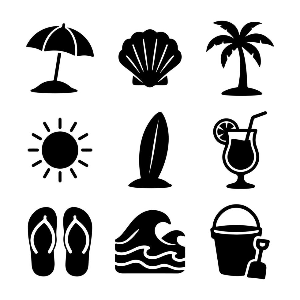 Beach icons collection vector