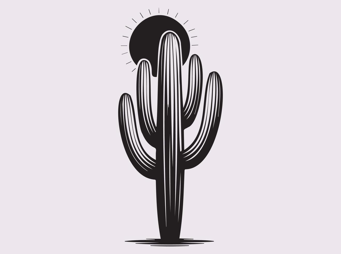 Nature Inspired Cactus Silhouette in Black Line Style for Travel Outdoor and Garden Art vector