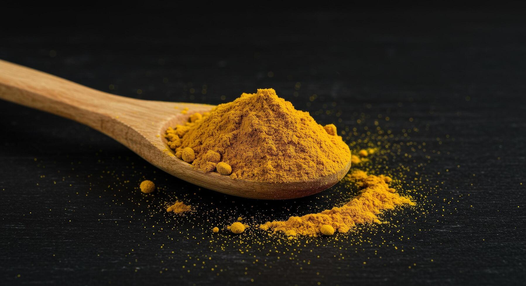 Turmeric powder on wooden spoon photo