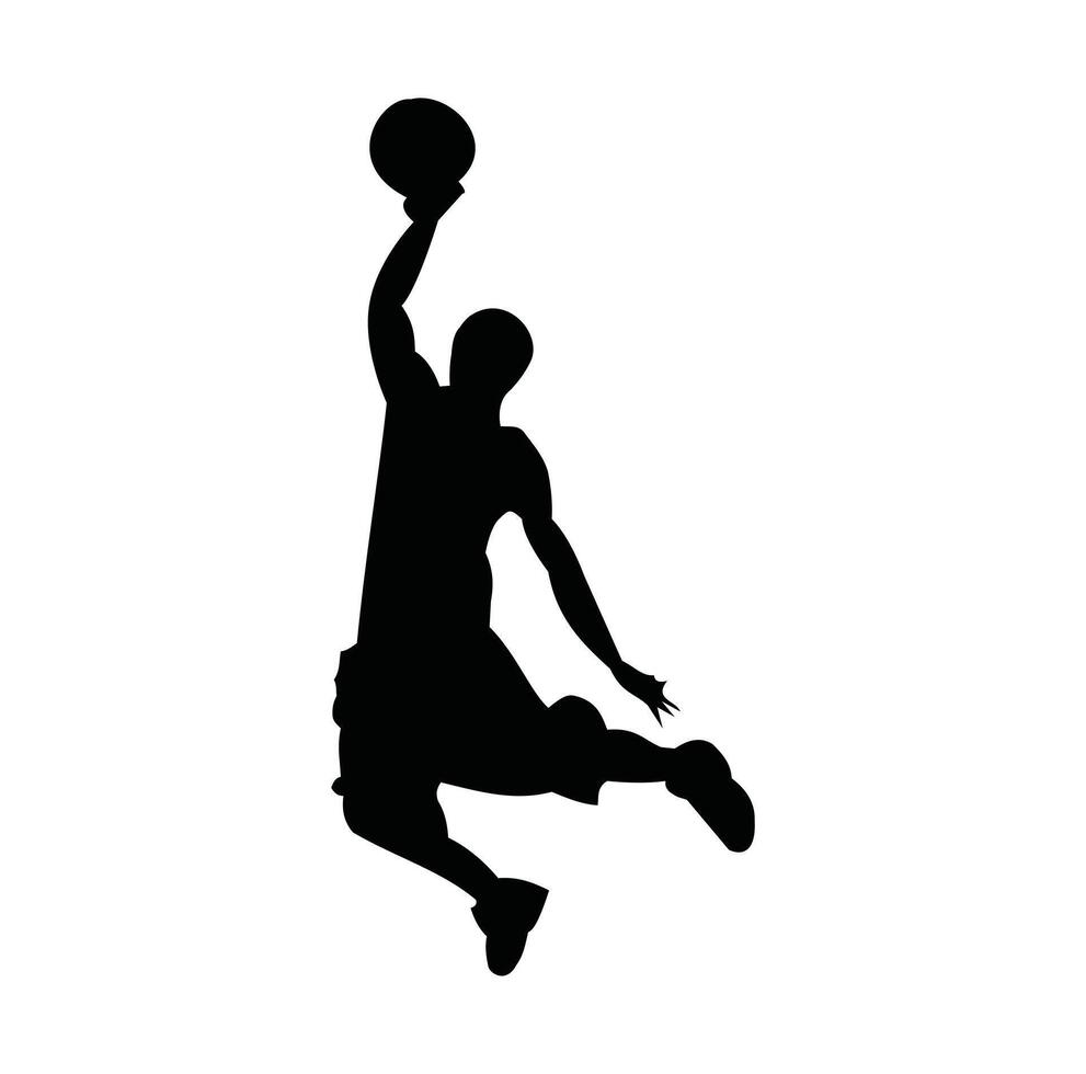 Silhouette of basketball player jump for the slam dunk isolated on white background. vector