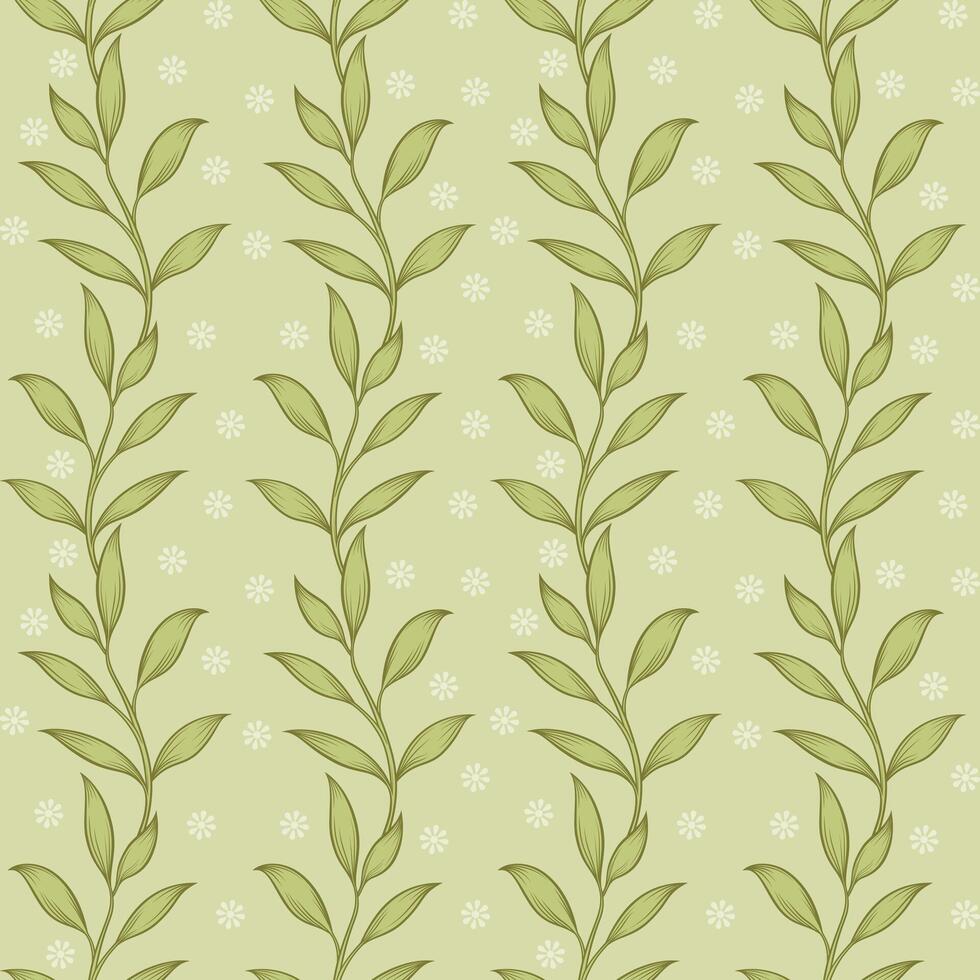 Seamless pattern with green leaves. Spring season wallpaper. Tropical foliage drawing design. Vintage botanical illustration. vector