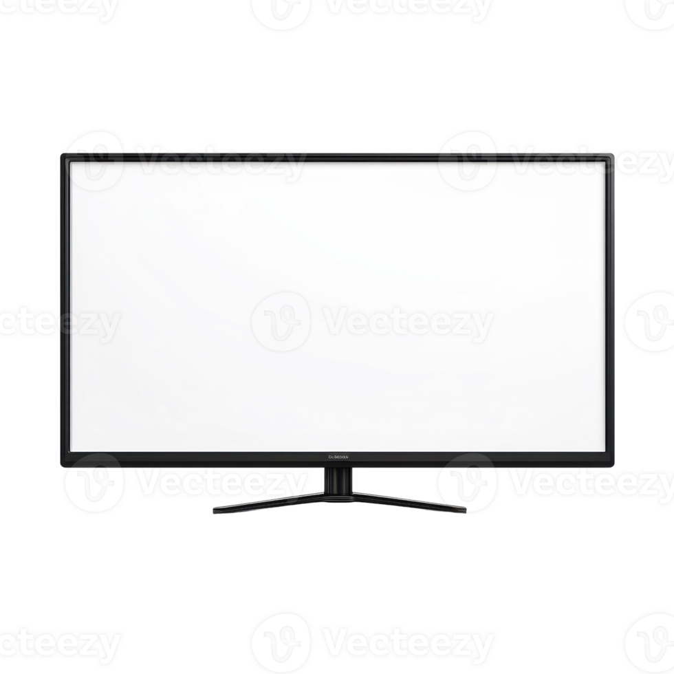 Modern black television screen set on a minimalist stand in a bright room with ample natural light during the afternoon, Transparent Background png