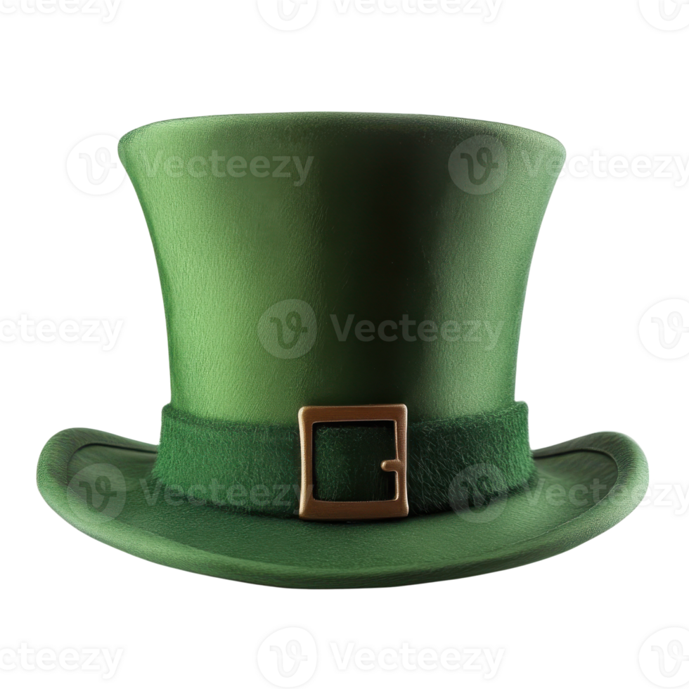 Bright green top hat with a golden buckle, perfect for festive occasions and celebrations, Transparent Background png