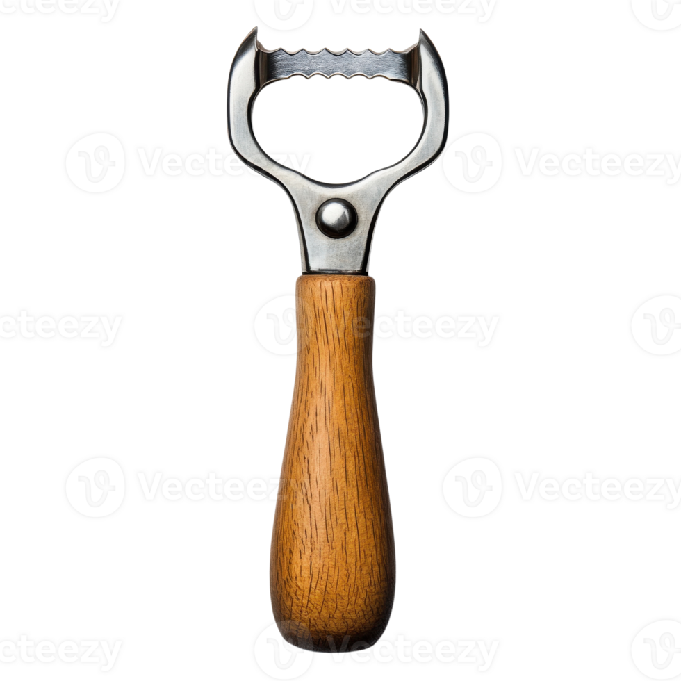 Unique bottle opener with a wooden handle designed for easy grip and twist during gatherings or casual evenings at home, Transparent Background png