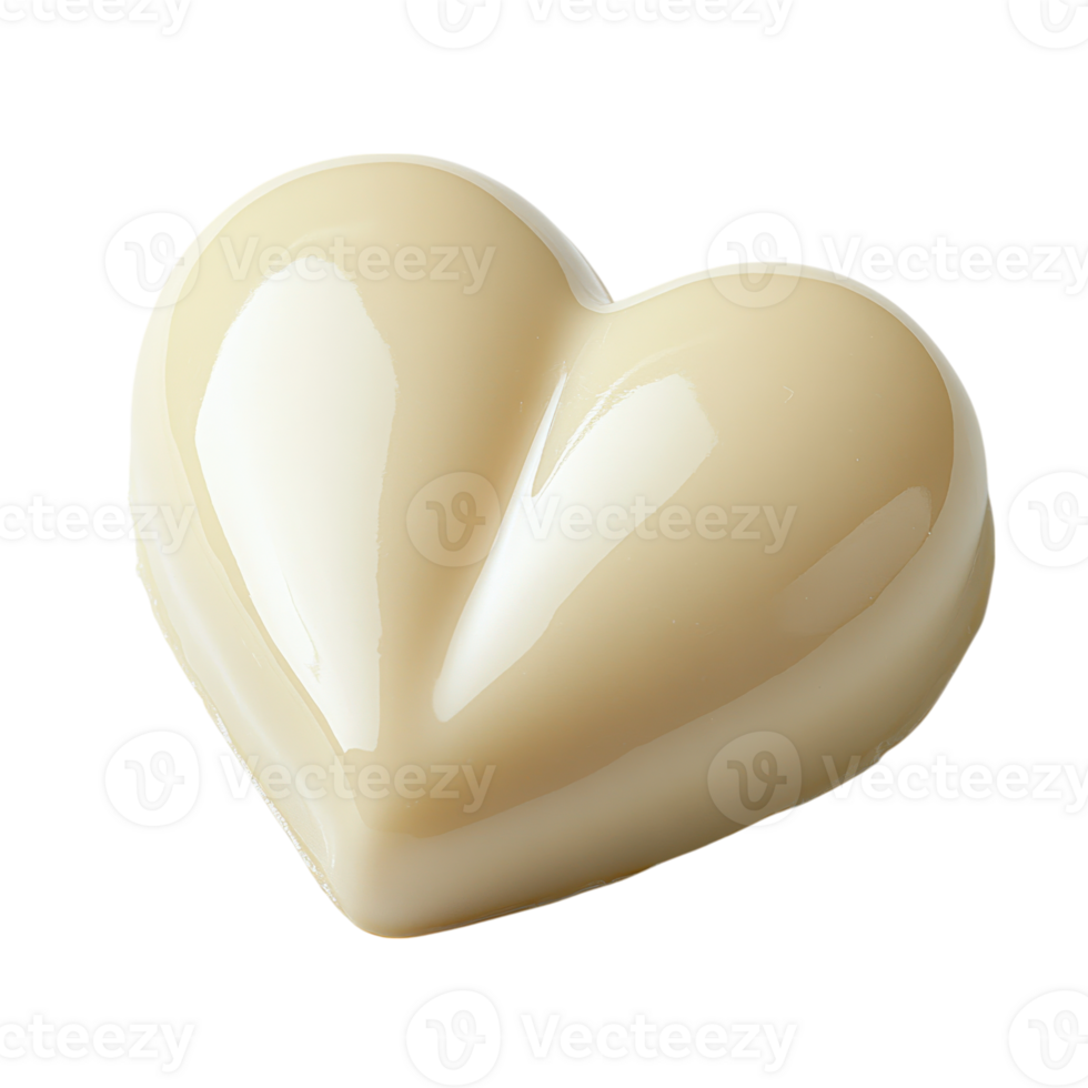Heart-shaped white chocolate confection placed on a smooth surface during a bright afternoon, Transparent Background png