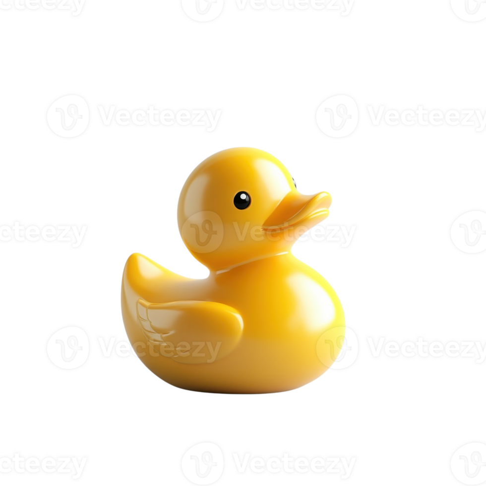Bright yellow rubber duck floating happily on a serene surface, perfect for playful bath times and nostalgic moments, Transparent Background png