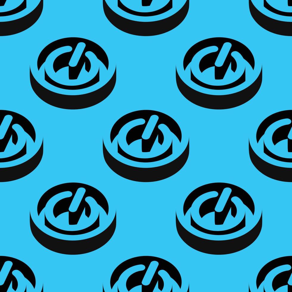 Seamless pattern featuring power button icons with 3D-style shading on a blue background. Minimalist tech design using negative space for digital, startup, or UI concepts. vector