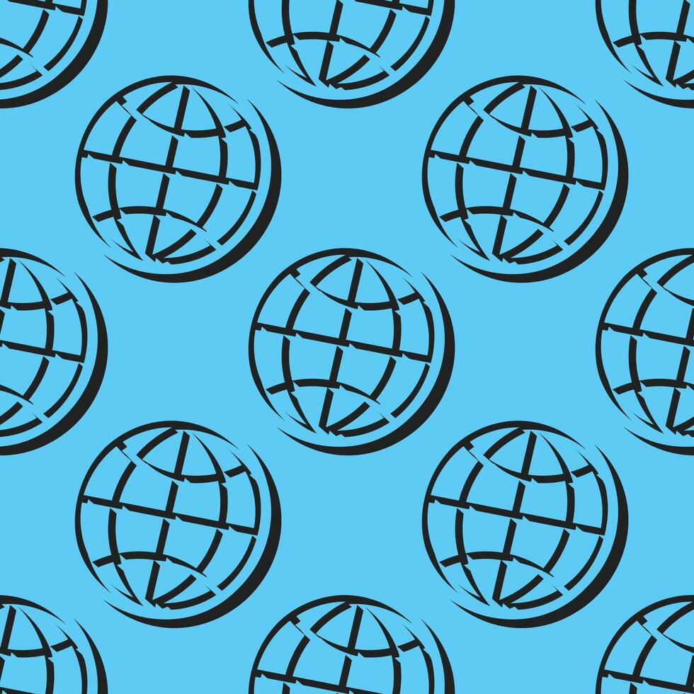 Modern seamless isometric pattern of globe symbols with clean negative space on a light blue background. Perfect for global communication, digital tech, or international design. vector