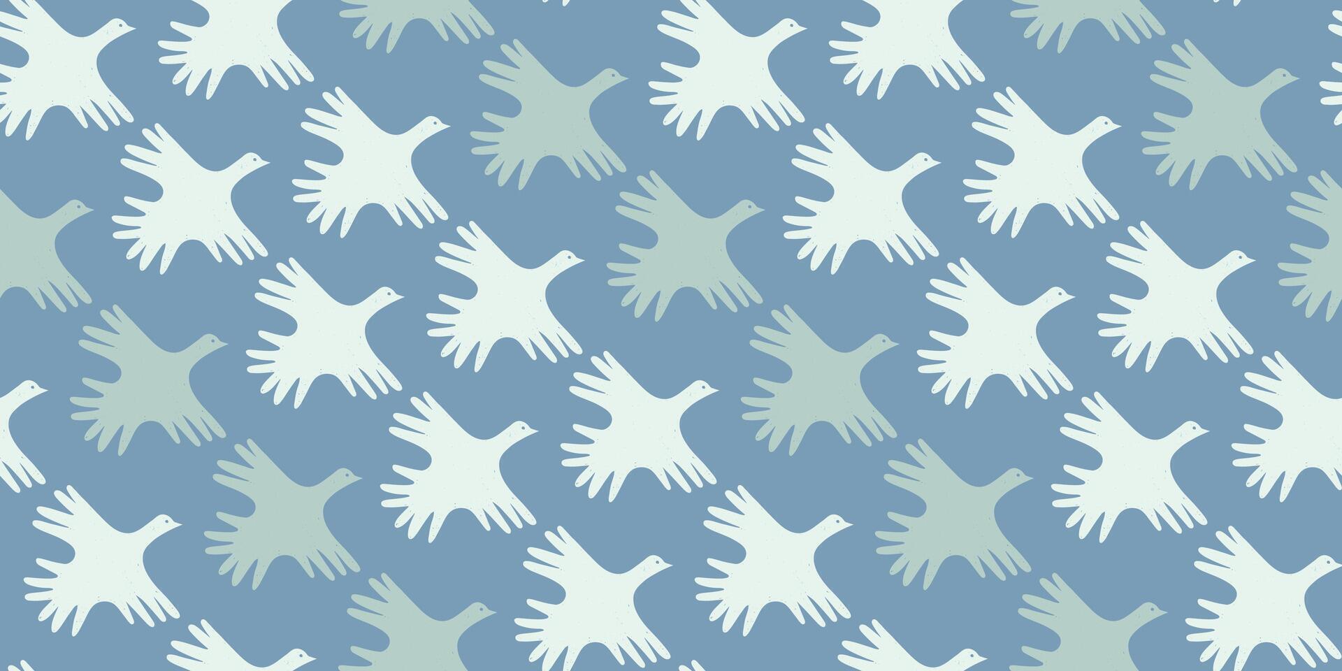 Flying bird diagonal seamless pattern illustration. Contemporary abstract dove repeated ornament. Design for textile, fabric, background, packaging, wrapper paper. Spring aesthetic art vector