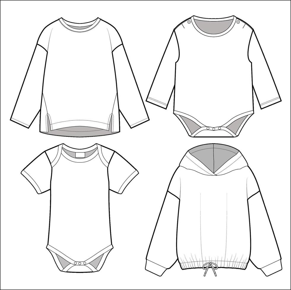 Baby clothes. Baby fashion flat sketch template. Technical Fashion Illustration vector