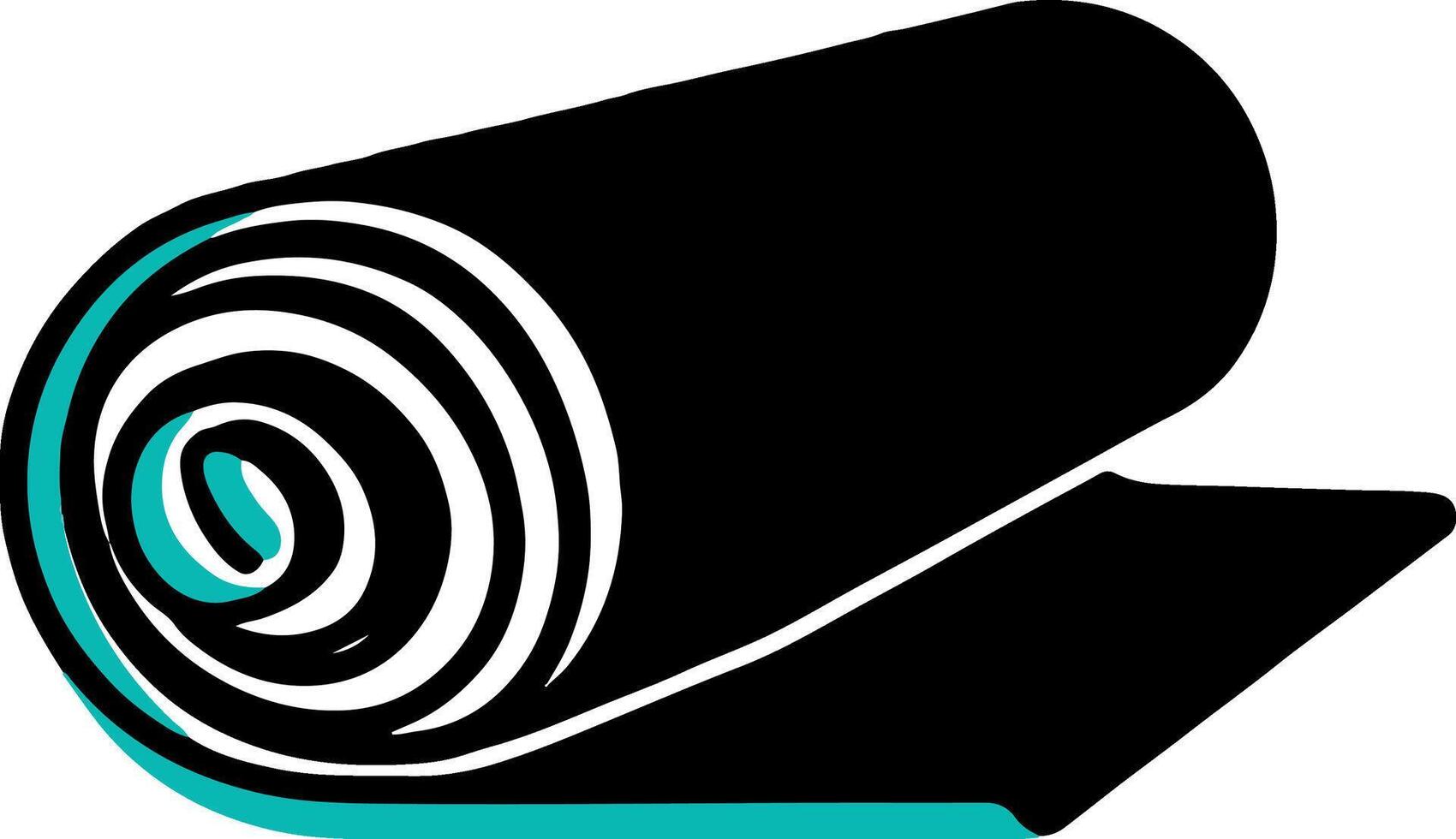 Flat minimal bold silhouette icon of workout mat rolled up black silhouette with a teal accent detail health wellness icon vector