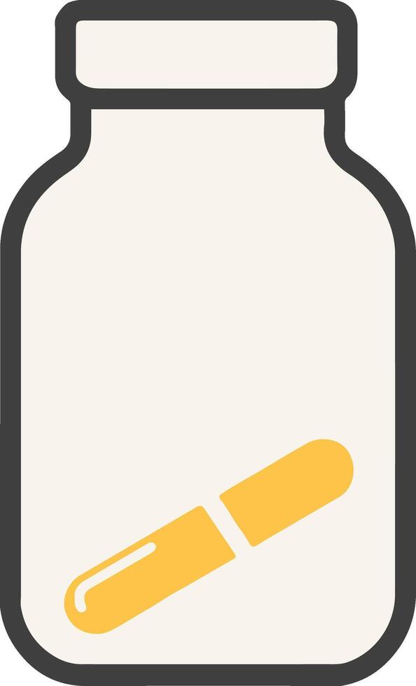 Flat minimal bold silhouette icon of vitamin pill bottle clear silhouette with a soft yellow accent detail health wellness icon vector