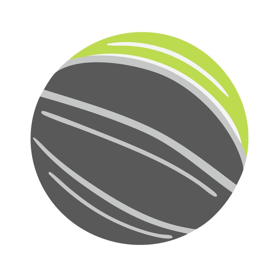 Flat minimal bold silhouette icon of exercise ball gray silhouette with a lime green accent detail health wellness icon vector