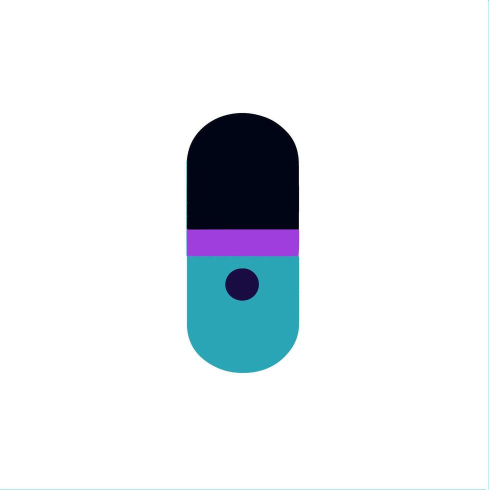 Flat minimal bold silhouette icon of pill cyan silhouette with a purple accent detail health wellness icon vector