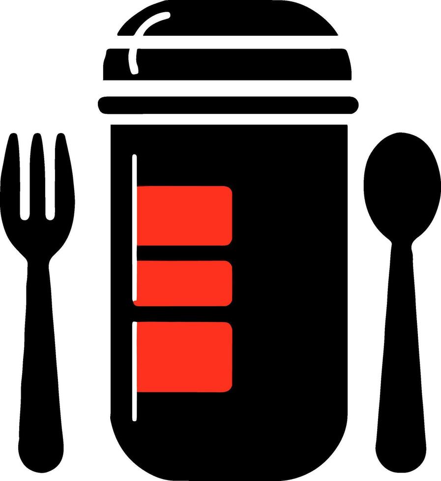 Flat minimal bold silhouette icon of weight loss meal prep black silhouette with a red accent detail health wellness icon vector