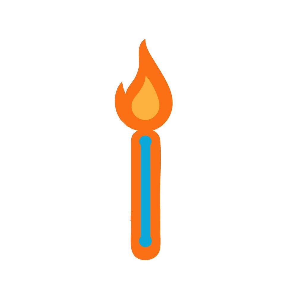 Thermometer flame orange silhouette with blue accent detail flat minimal bold silhouette health wellness vector