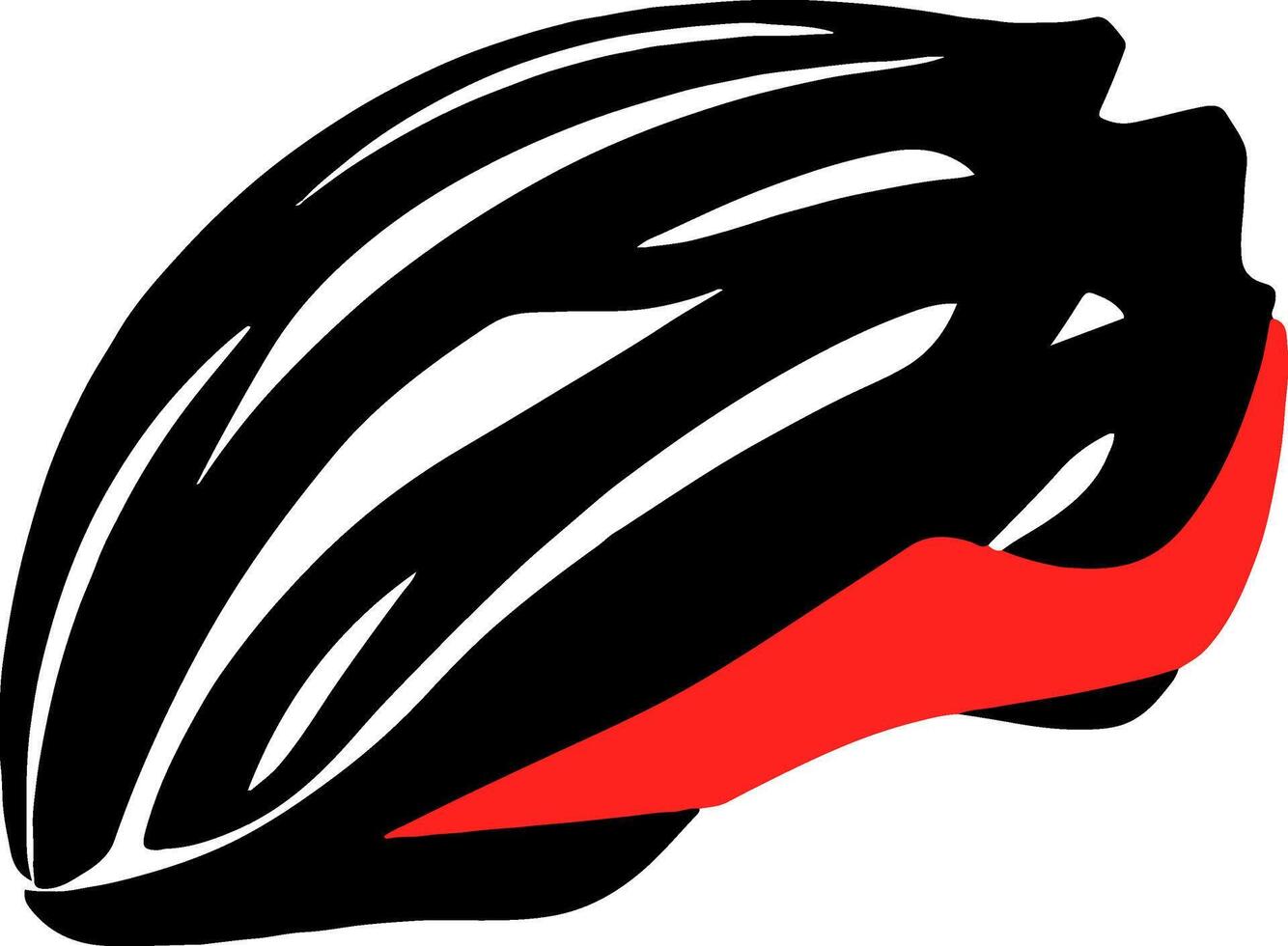 Flat minimal bold silhouette of cycling helmet black silhouette with a red accent detail health wellness vector