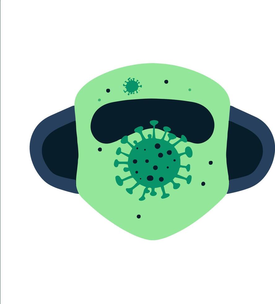 Medical mask virus green silhouette with dark blue accent detail flat minimal bold silhouette health wellness vector