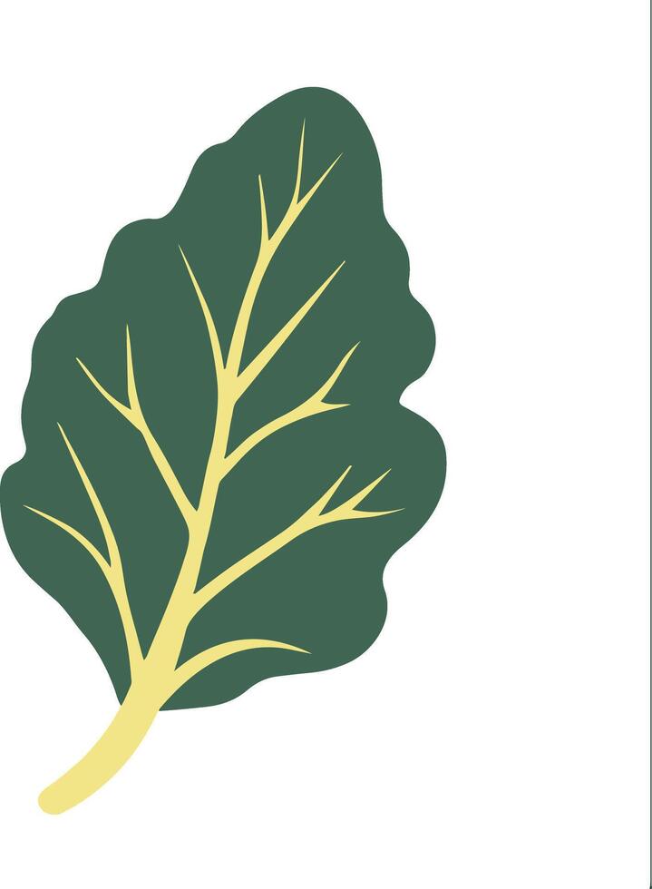 Flat minimal bold silhouette of leafy green vegetable dark green silhouette with a light yellow accent detail health wellness vector