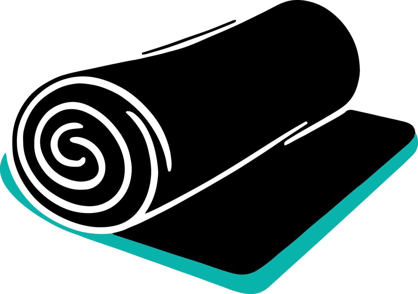 Workout mat rolled up black silhouette teal accent detail flat minimal bold silhouette health wellness vector