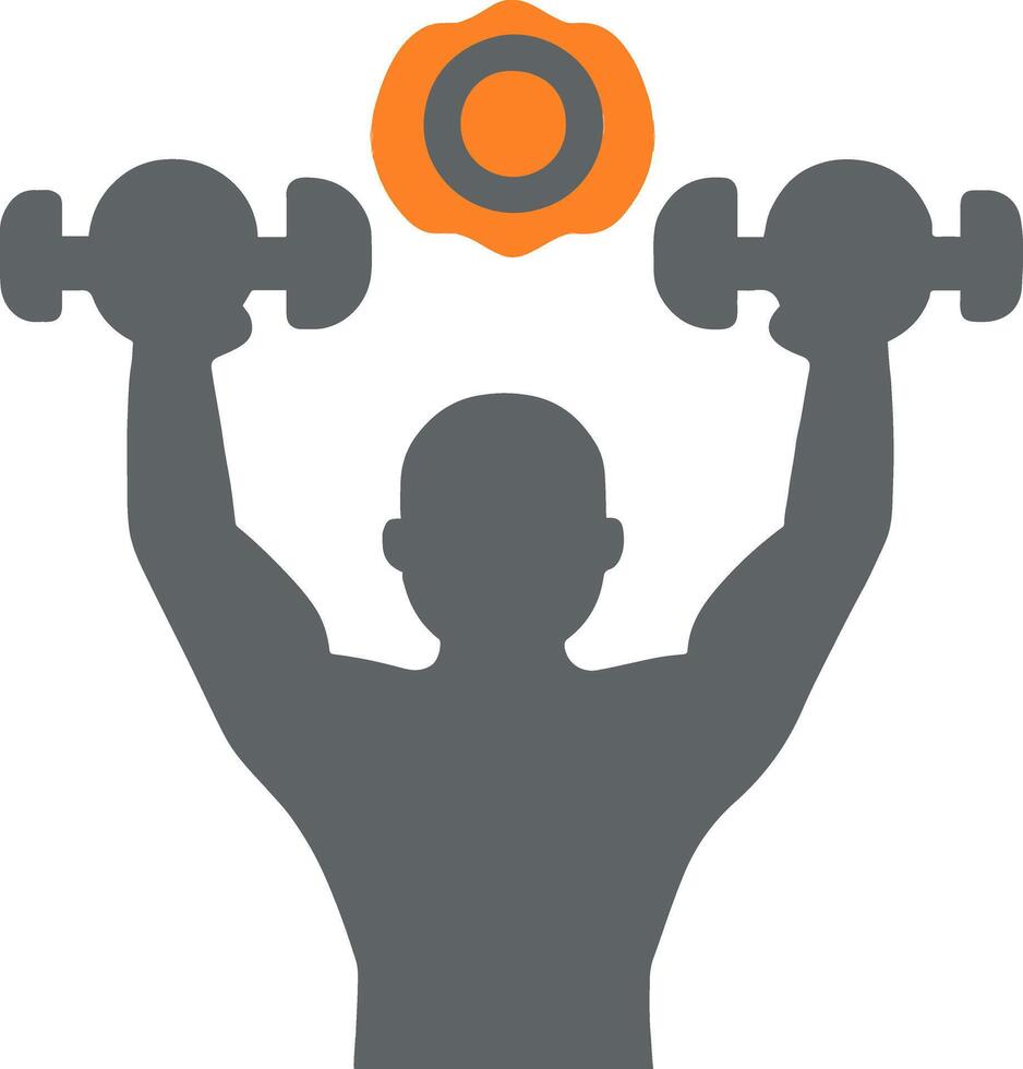 Flat minimal bold silhouette of person lifting dumbbells gray silhouette with an orange accent detail health wellness vector