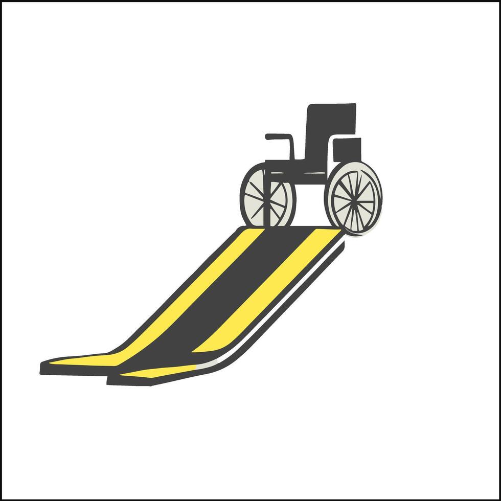 Flat minimal bold silhouette icon of wheelchair ramp light gray silhouette with a yellow accent detail health wellness icon vector