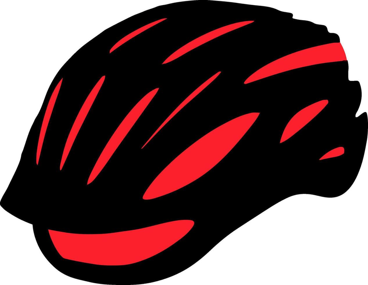 Flat minimal bold silhouette icon of cycling helmet black silhouette with a red accent detail health wellness icon vector