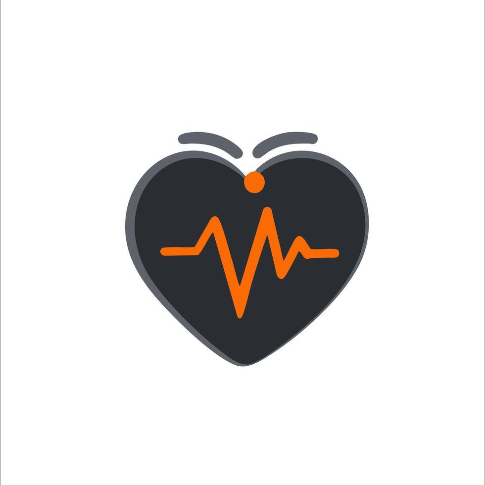 Flat minimal bold silhouette icon of heart with heartbeat dark gray silhouette with one orange accent detail health wellness icon vector