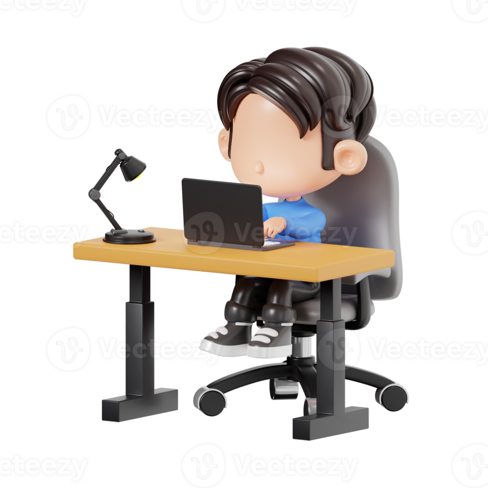 Boy Working on Laptop png