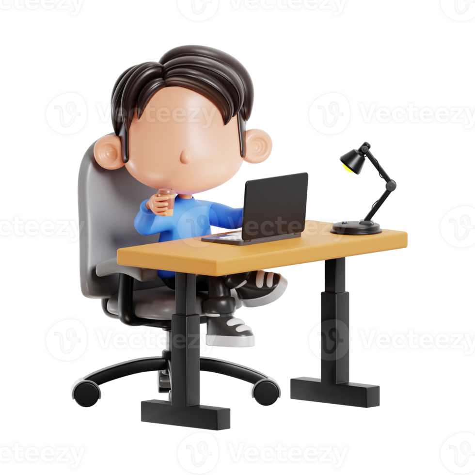 Boy Having Coffee While Working png