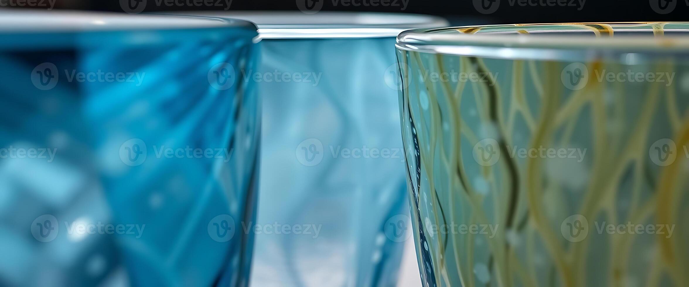 close up of three different colored vases photo