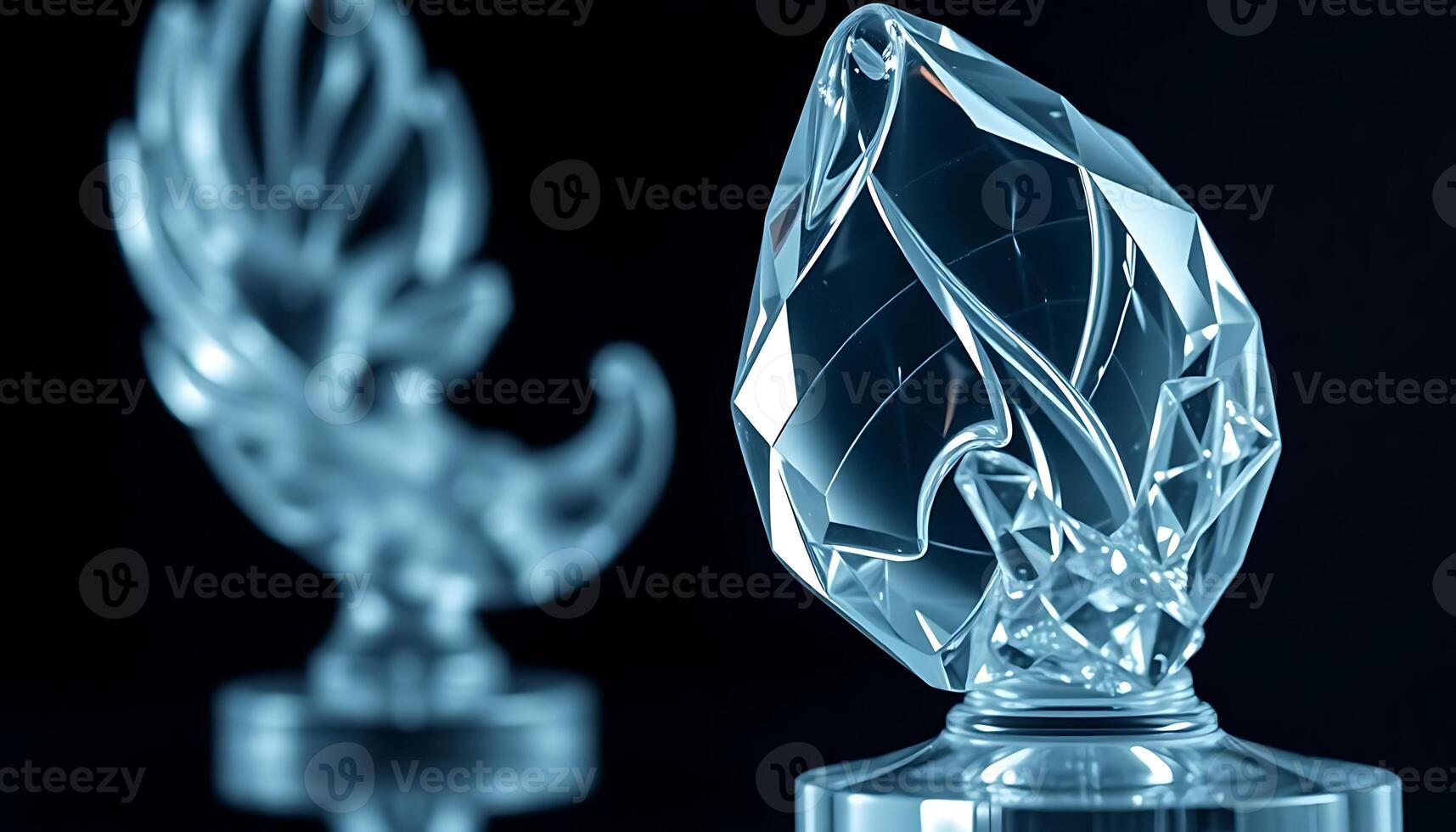 crystal award is shown in front of a black background photo