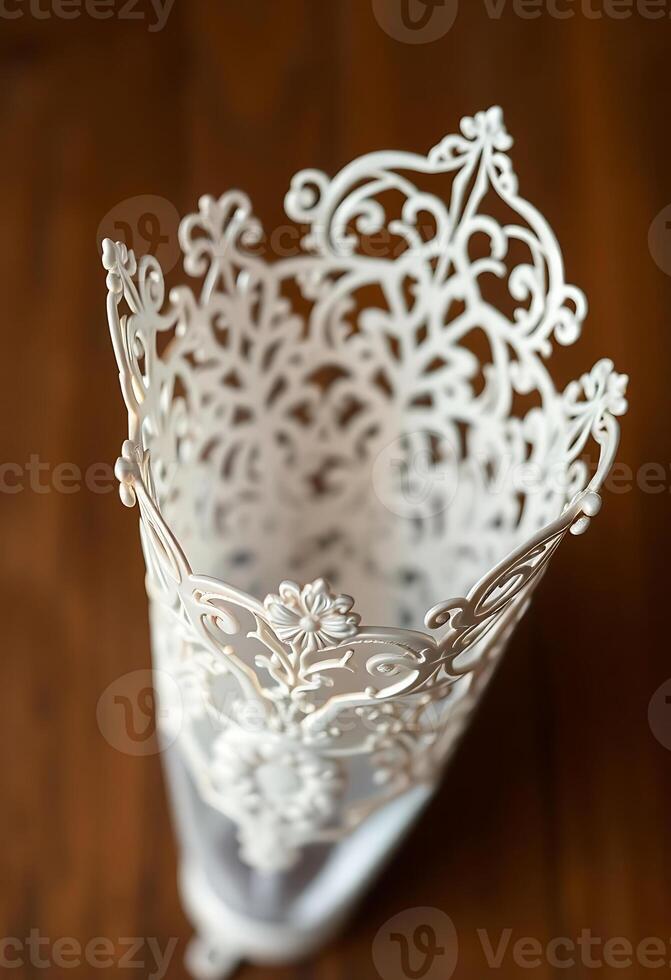 close up of a metal object on a wooden table photo