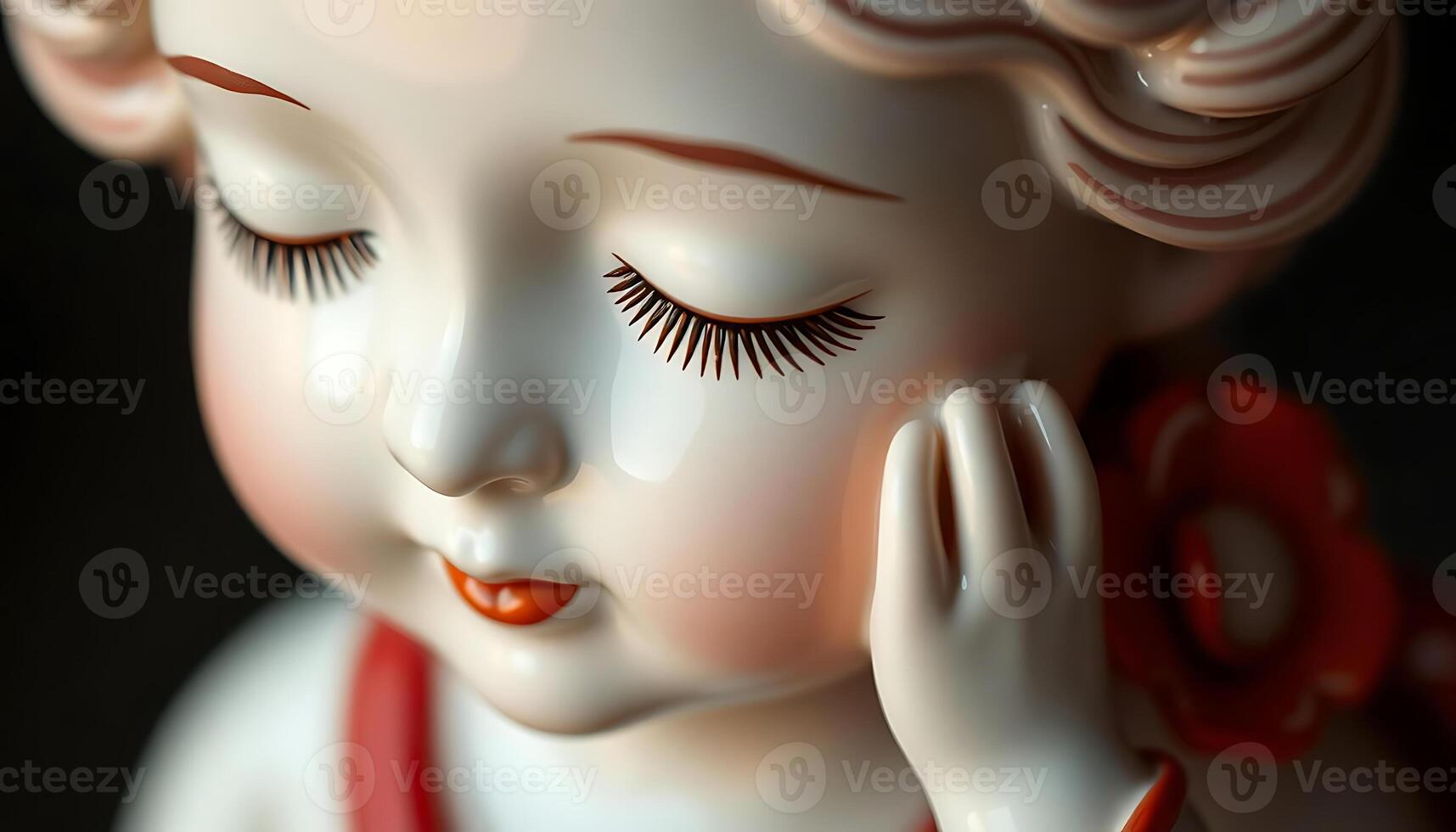 close up of a statue of a child with closed eyes photo