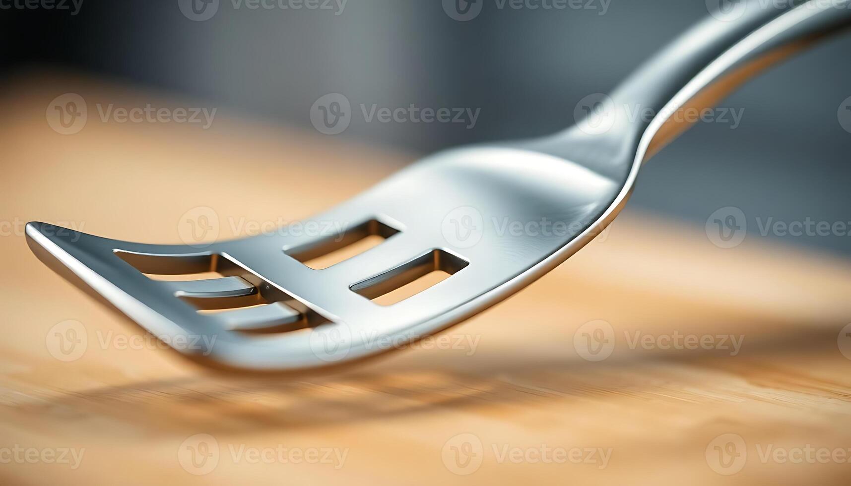 close up of a fork on a wooden table photo