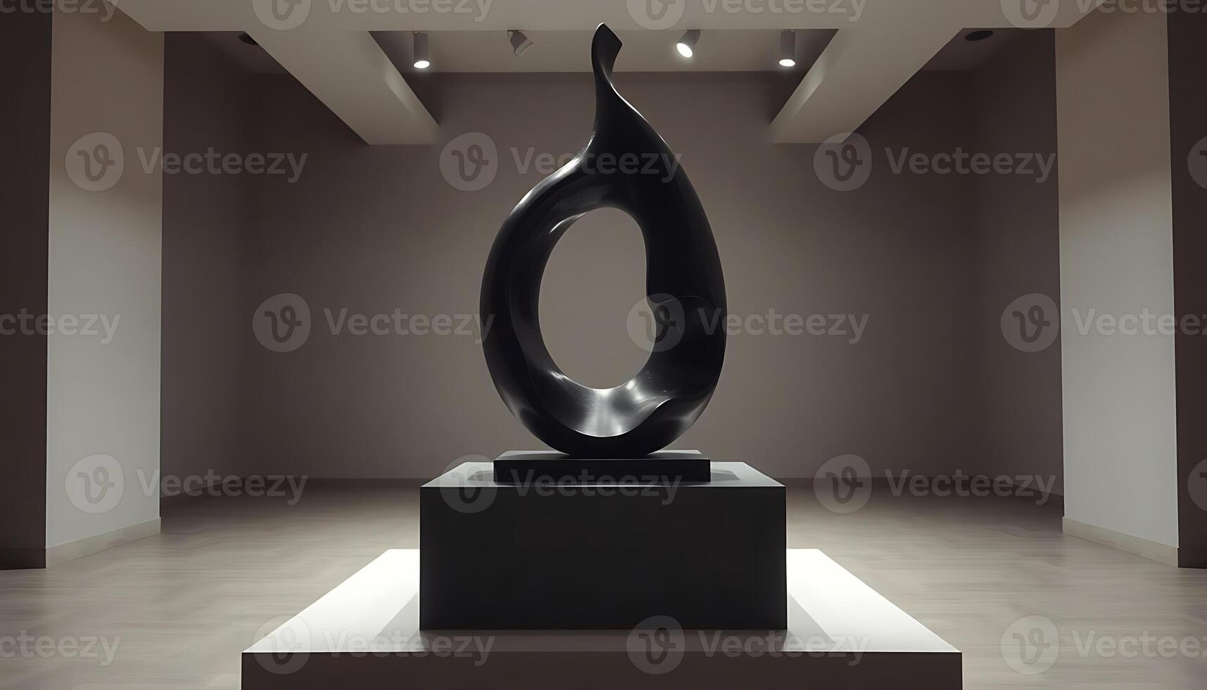 black sculpture in a room with white walls photo