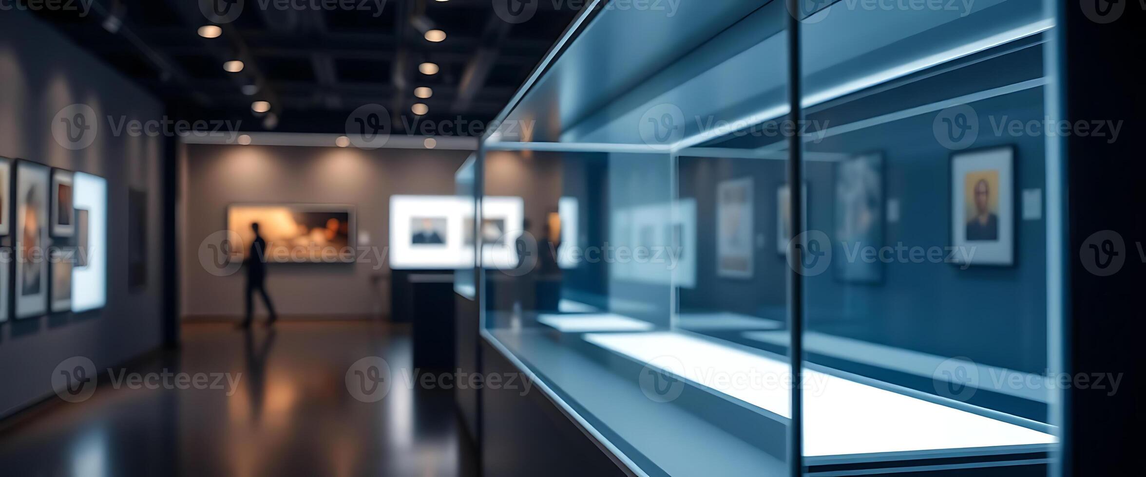person standing in a museum looking at pictures photo