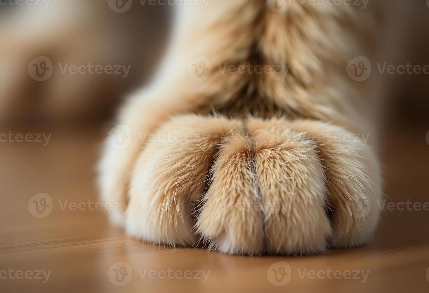 close up of a cat's paw on a wooden floor photo