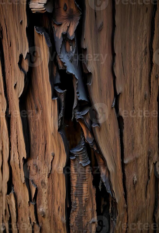 close up of a tree trunk with peeling wood photo
