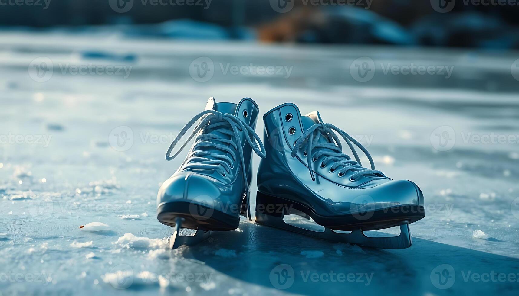 pair of ice skates sitting on a frozen surface photo