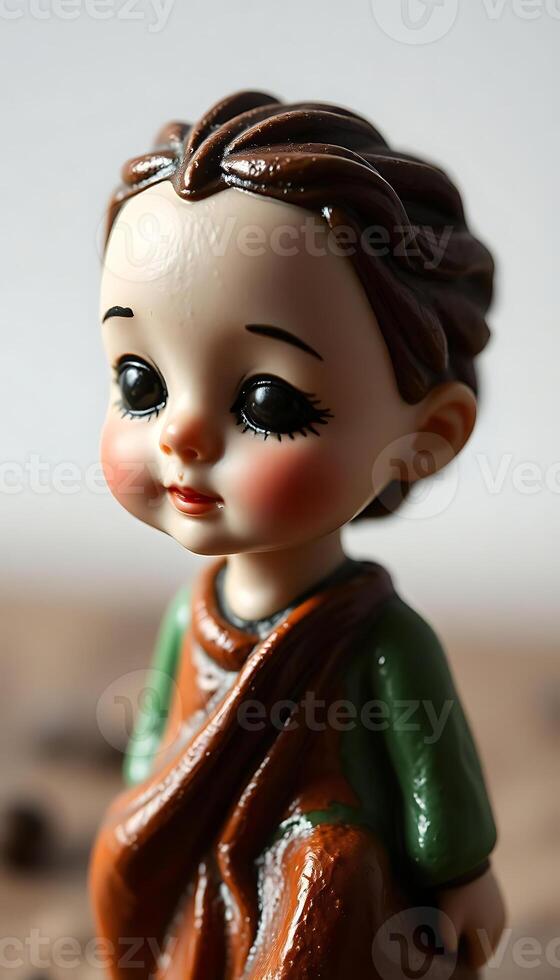 close up of a small doll with a scarf around it's neck photo