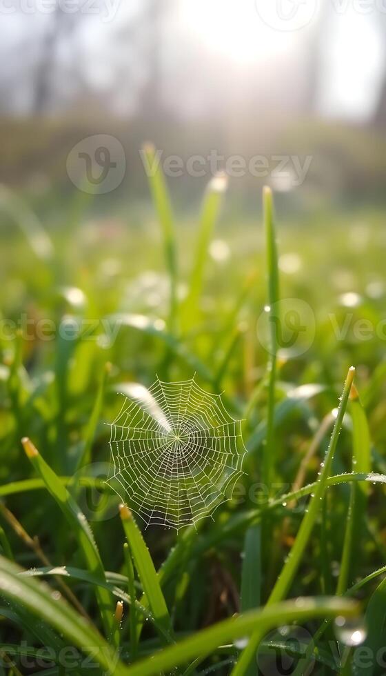 spider web in the middle of a grassy field photo