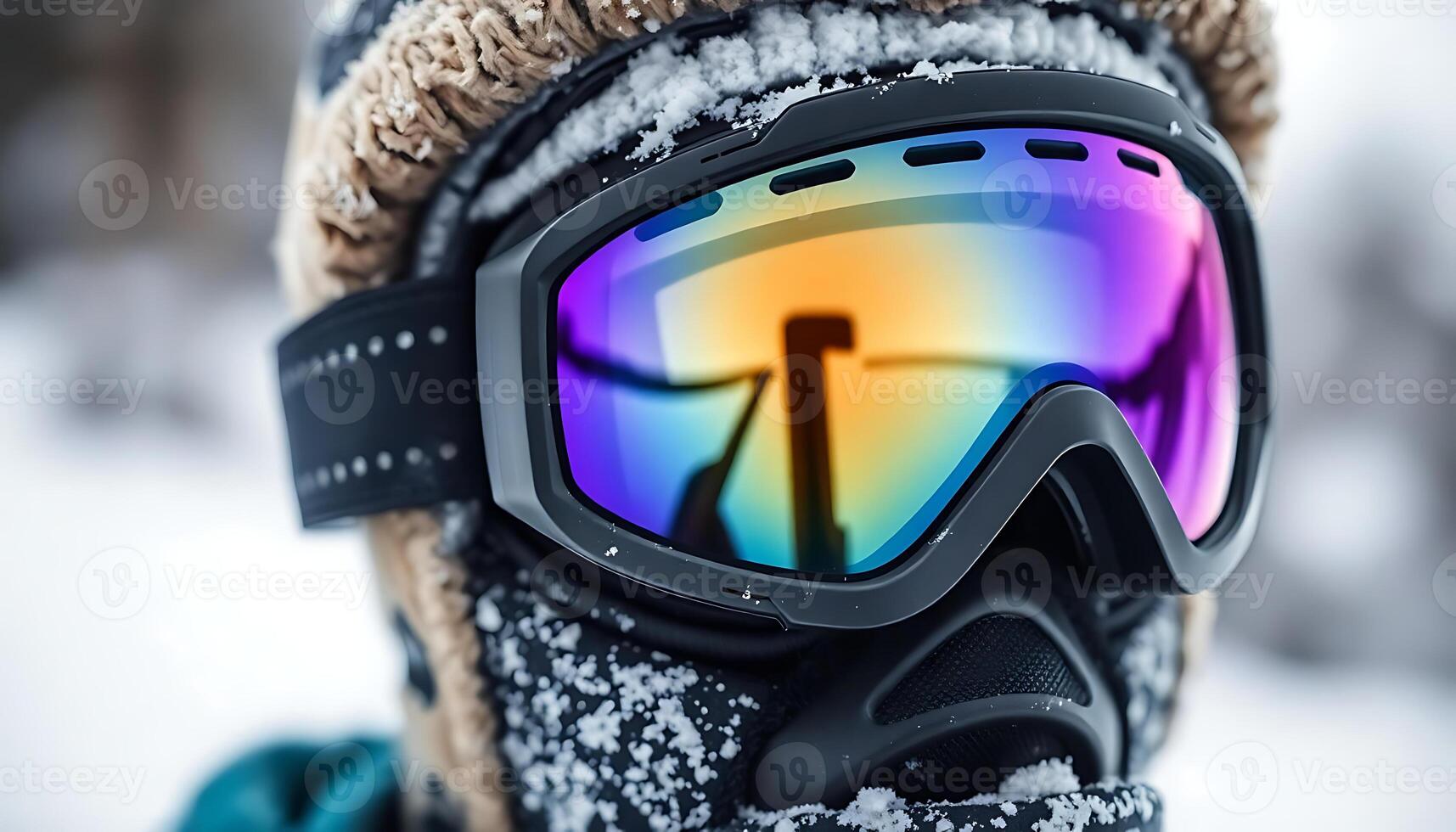person wearing ski goggles and a knitted hat photo